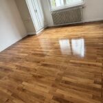 Ponçage parquet chêne et pose ragréage sur carrelage avant pose LVT à Bollwiller à côté de Kingersheim